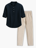 Men's Buttoned Shirt and Drawstring Pants Set