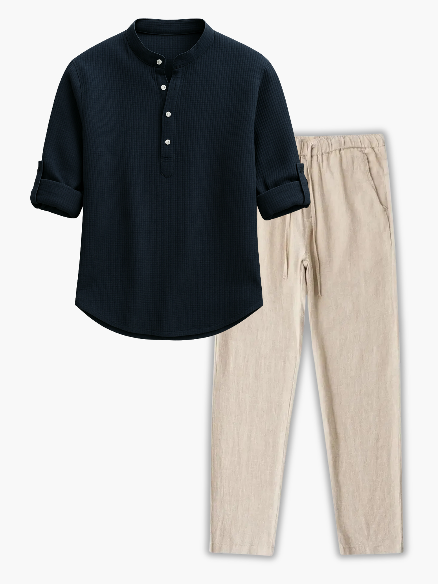 Men's Buttoned Shirt and Drawstring Pants Set