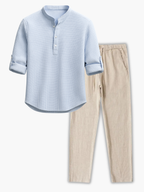 Men's Buttoned Shirt and Drawstring Pants Set