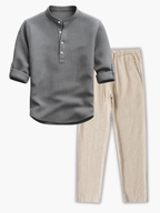 Men's Buttoned Shirt and Drawstring Pants Set