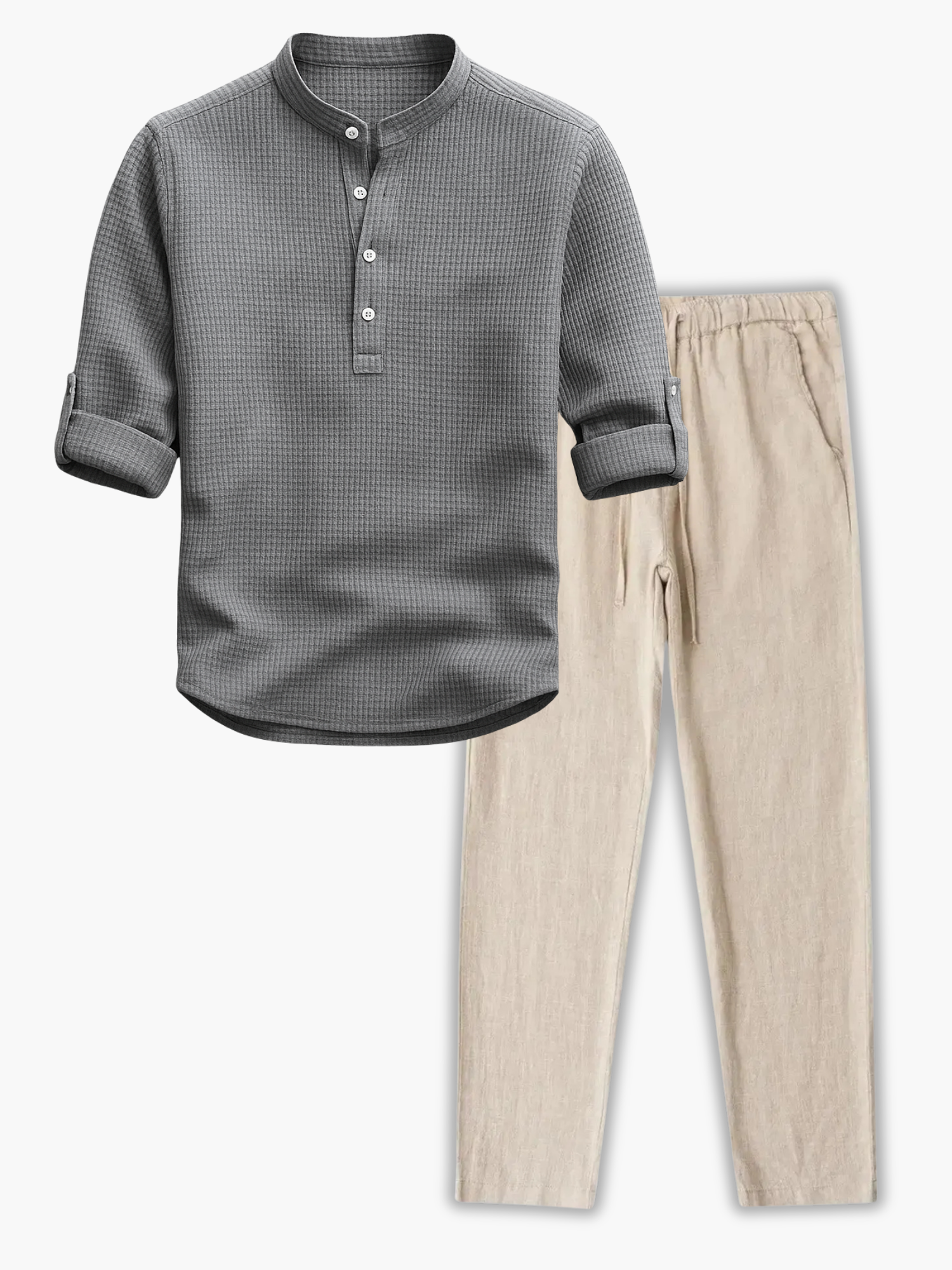 Men's Buttoned Shirt and Drawstring Pants Set