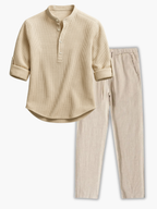 Men's Buttoned Shirt and Drawstring Pants Set