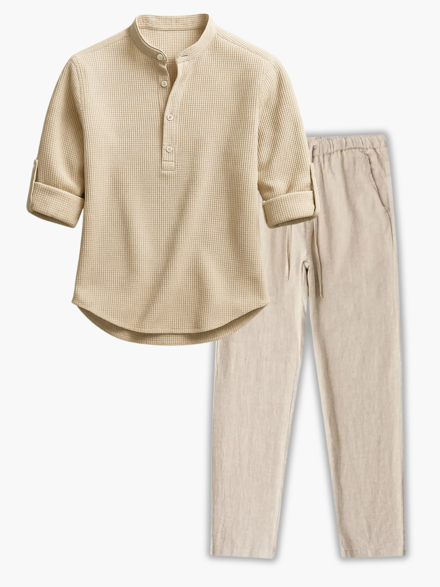 Men's Buttoned Shirt and Drawstring Pants Set