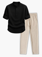 Men's Buttoned Shirt and Drawstring Pants Set