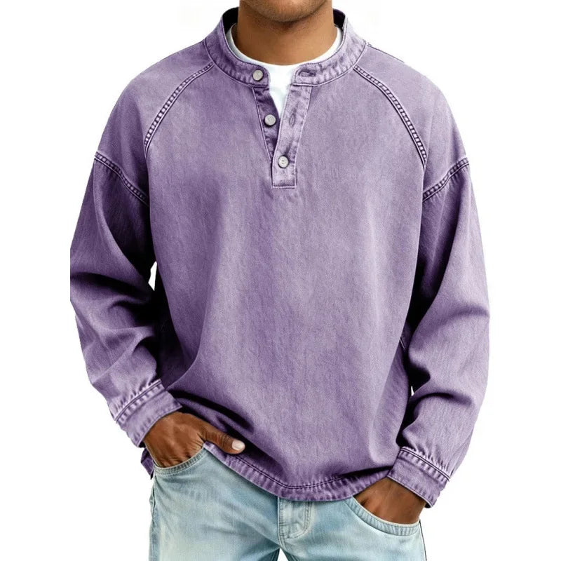 Men's Buttoned Stand Collar Shirt