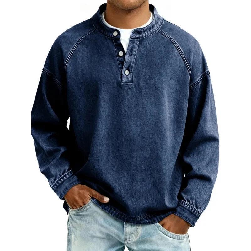 Men's Buttoned Stand Collar Shirt