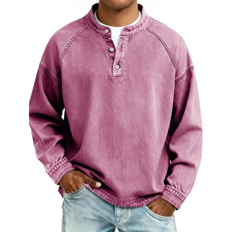 Men's Buttoned Stand Collar Shirt