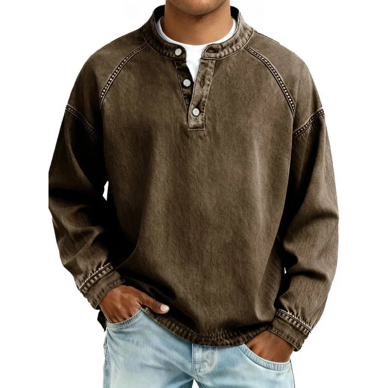Men's Buttoned Stand Collar Shirt