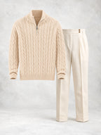 Men's Cable Knit Half-Zip Sweater & Pants Set