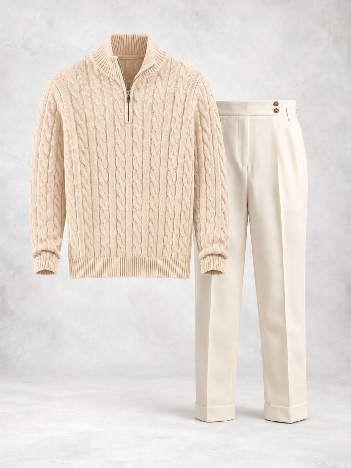 Men's Cable Knit Half-Zip Sweater & Pants Set