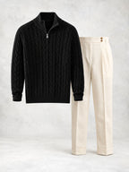 Men's Cable Knit Half-Zip Sweater & Pants Set