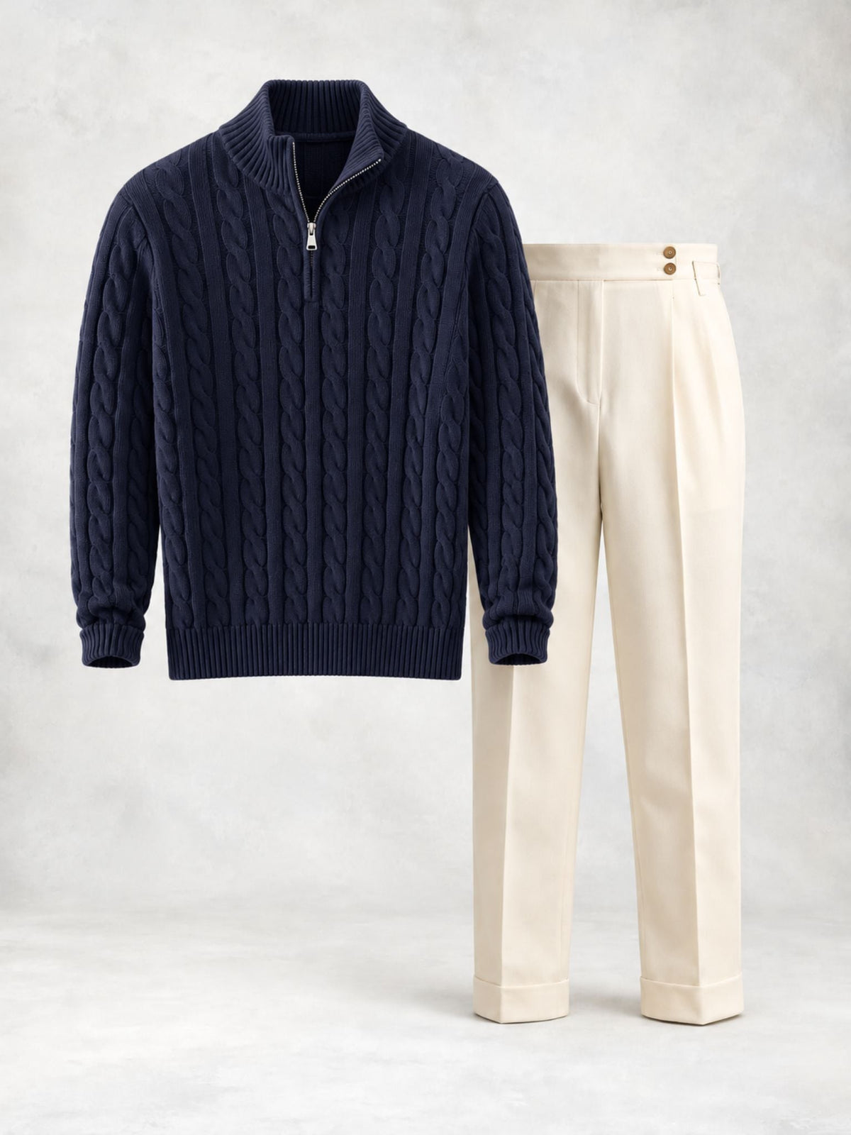 Men's Cable Knit Half-Zip Sweater & Pants Set