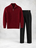 Men's Cable Knit Half-Zip Sweater & Pants Set