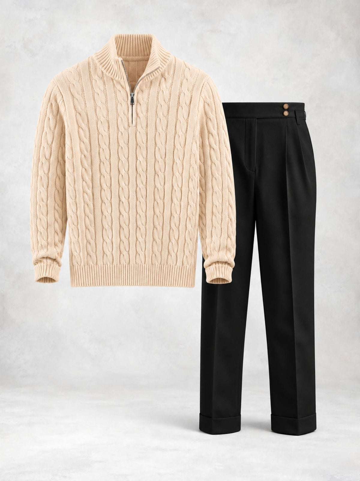 Men's Cable Knit Half-Zip Sweater & Pants Set
