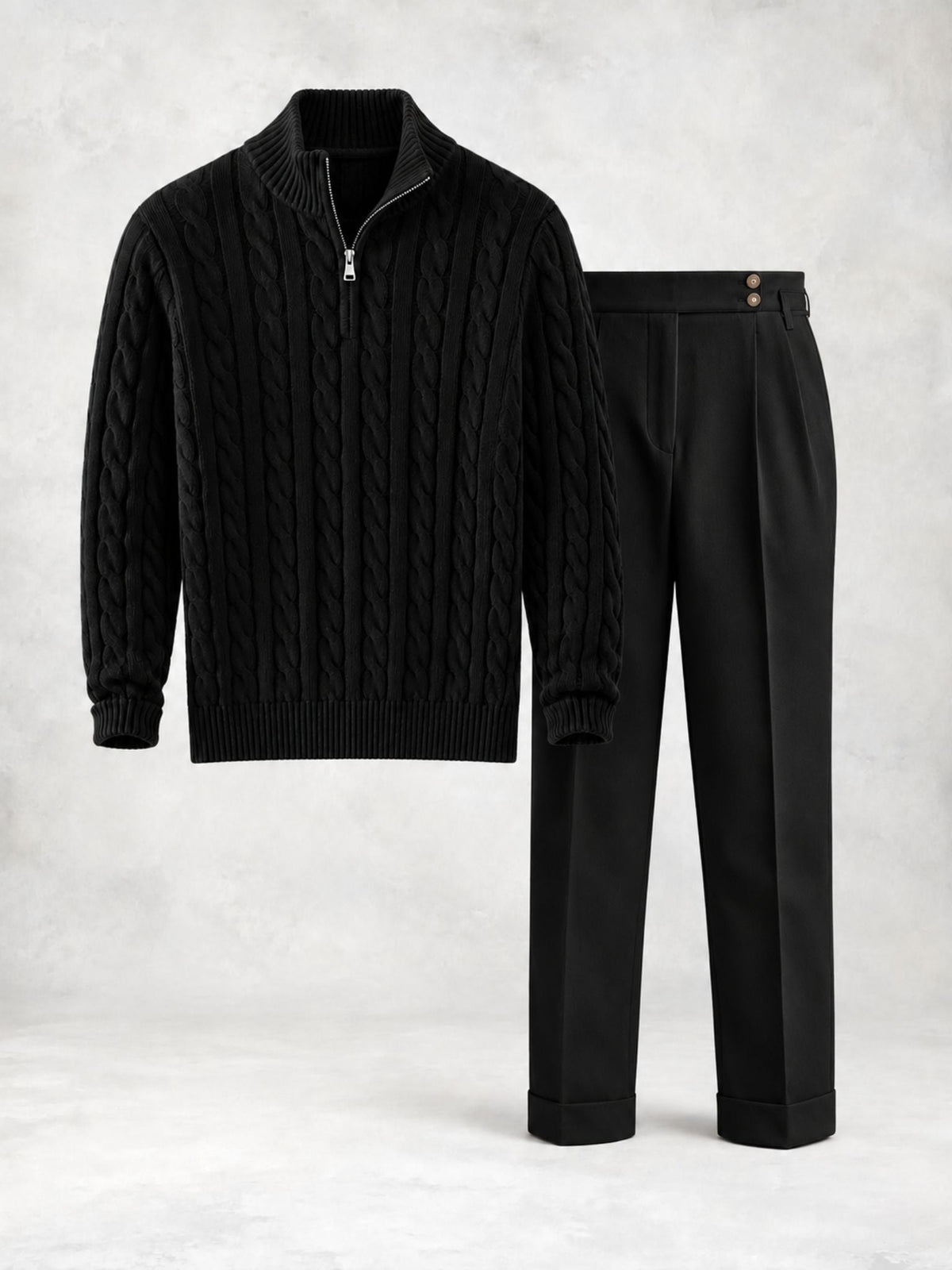 Men's Cable Knit Half-Zip Sweater & Pants Set