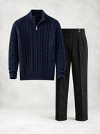 Men's Cable Knit Half-Zip Sweater & Pants Set