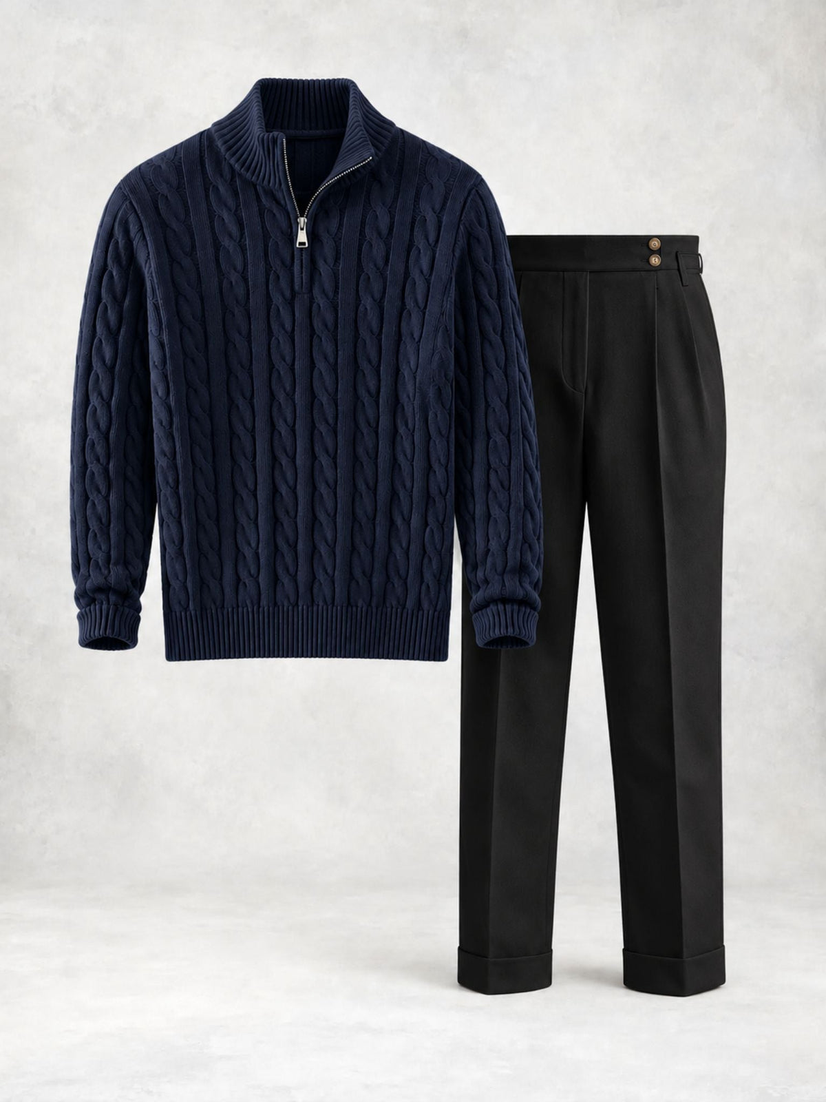 Men's Cable Knit Half-Zip Sweater & Pants Set