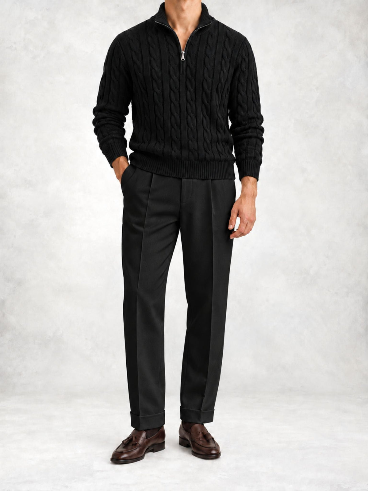 Men's Cable Knit Half-Zip Sweater and Pants Set