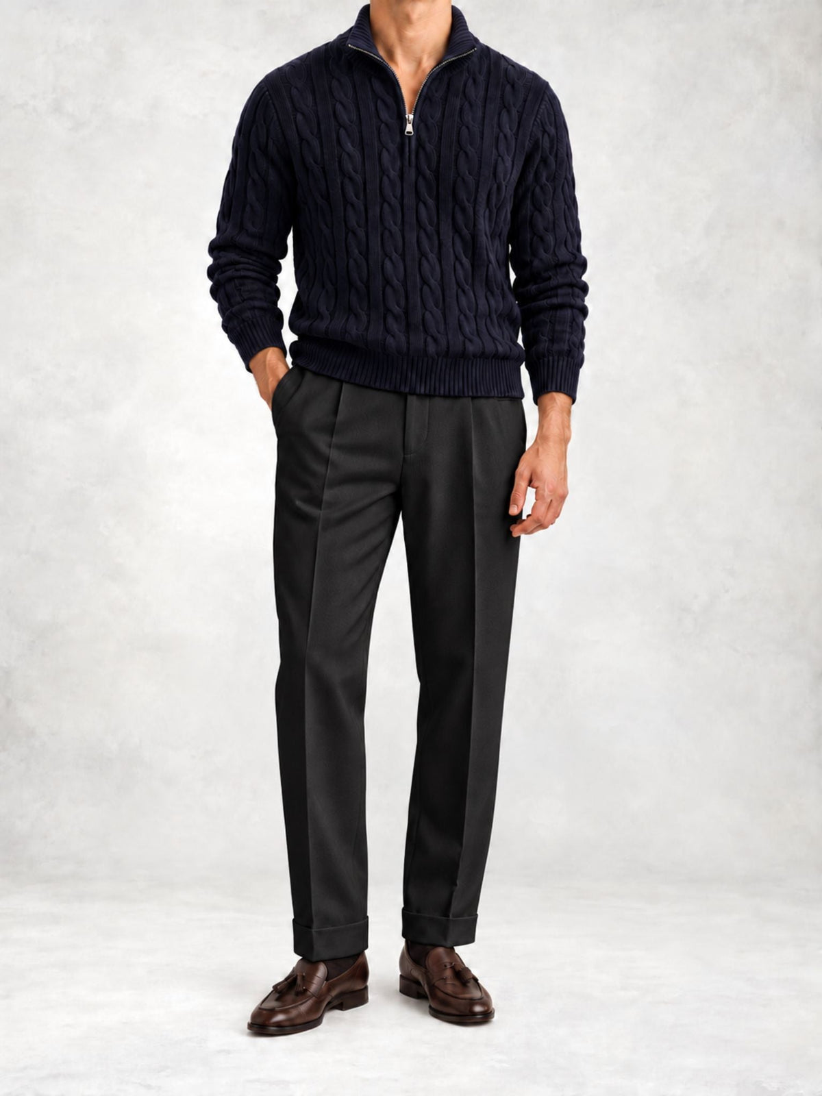Men's Cable Knit Half-Zip Sweater and Pants Set