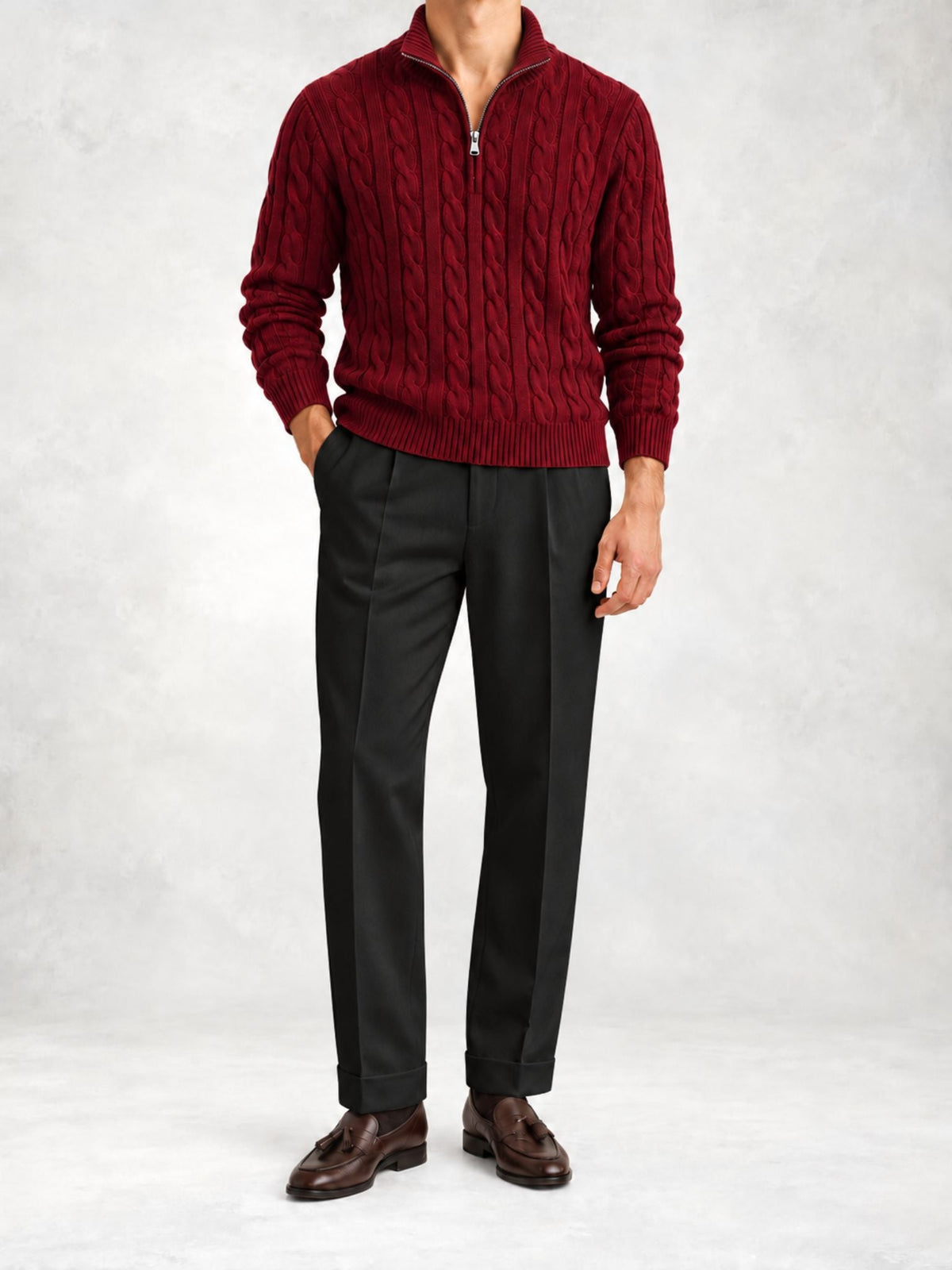 Men's Cable Knit Half-Zip Sweater and Pants Set