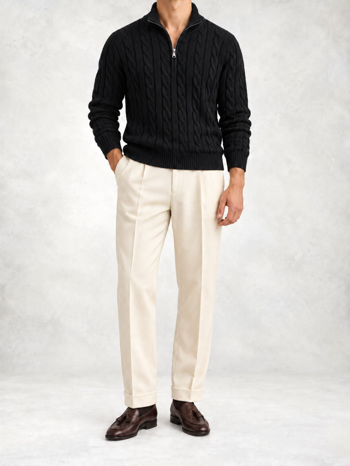 Men's Cable Knit Half-Zip Sweater and Pants Set