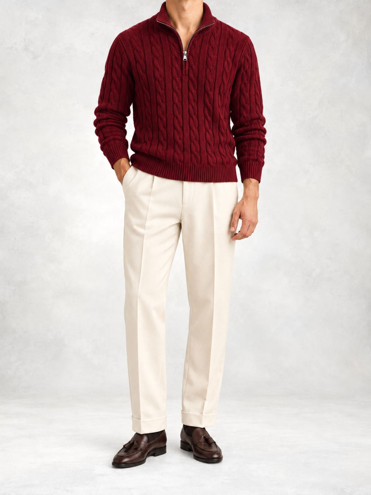 Men's Cable Knit Half-Zip Sweater and Pants Set