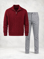 Men's Cable Knit Quarter-Zip Sweater & Pants Set
