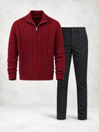 Men's Cable Knit Quarter-Zip Sweater & Pants Set