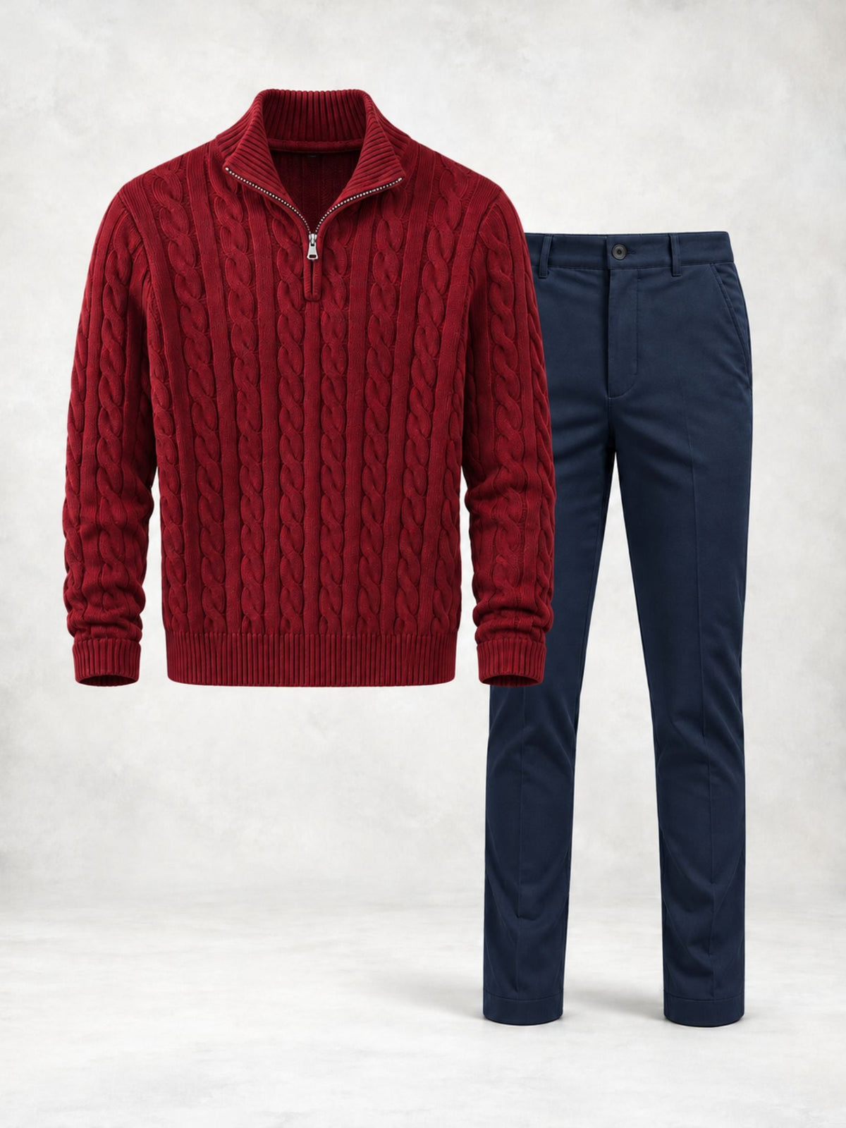 Men's Cable Knit Quarter-Zip Sweater & Pants Set