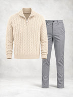 Men's Cable Knit Quarter-Zip Sweater & Pants Set