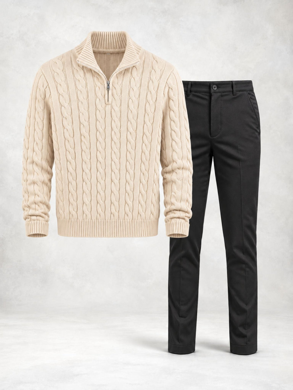 Men's Cable Knit Quarter-Zip Sweater & Pants Set