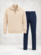 Men's Cable Knit Quarter-Zip Sweater & Pants Set