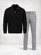 Men's Cable Knit Quarter-Zip Sweater & Pants Set