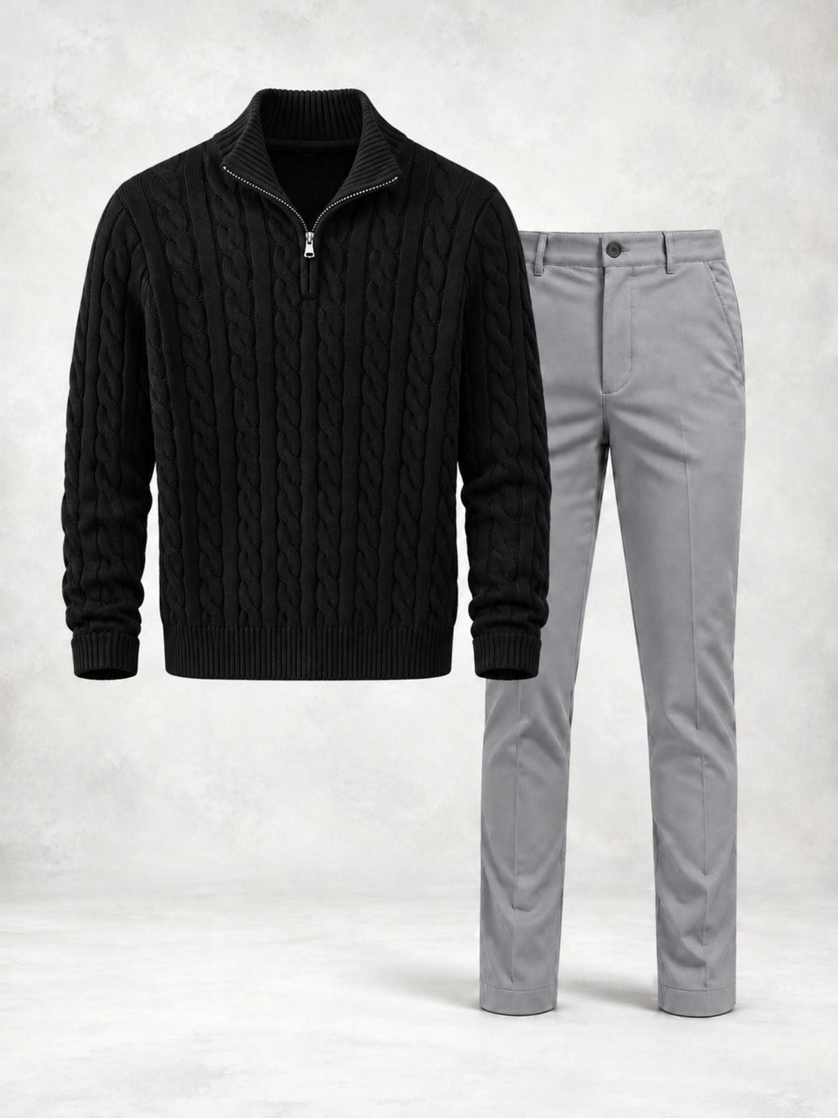 Men's Cable Knit Quarter-Zip Sweater & Pants Set