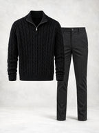 Men's Cable Knit Quarter-Zip Sweater & Pants Set