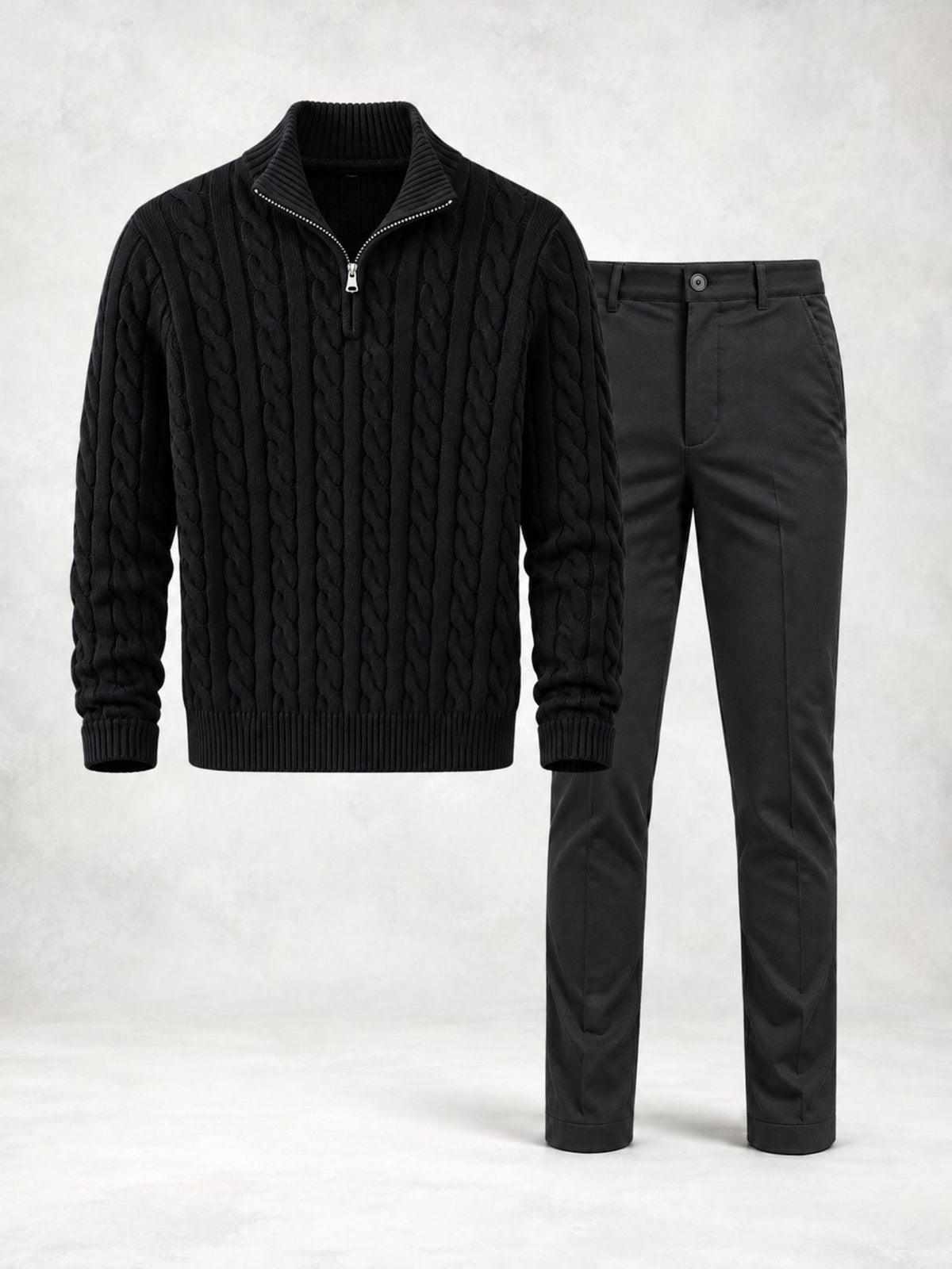 Men's Cable Knit Quarter-Zip Sweater & Pants Set
