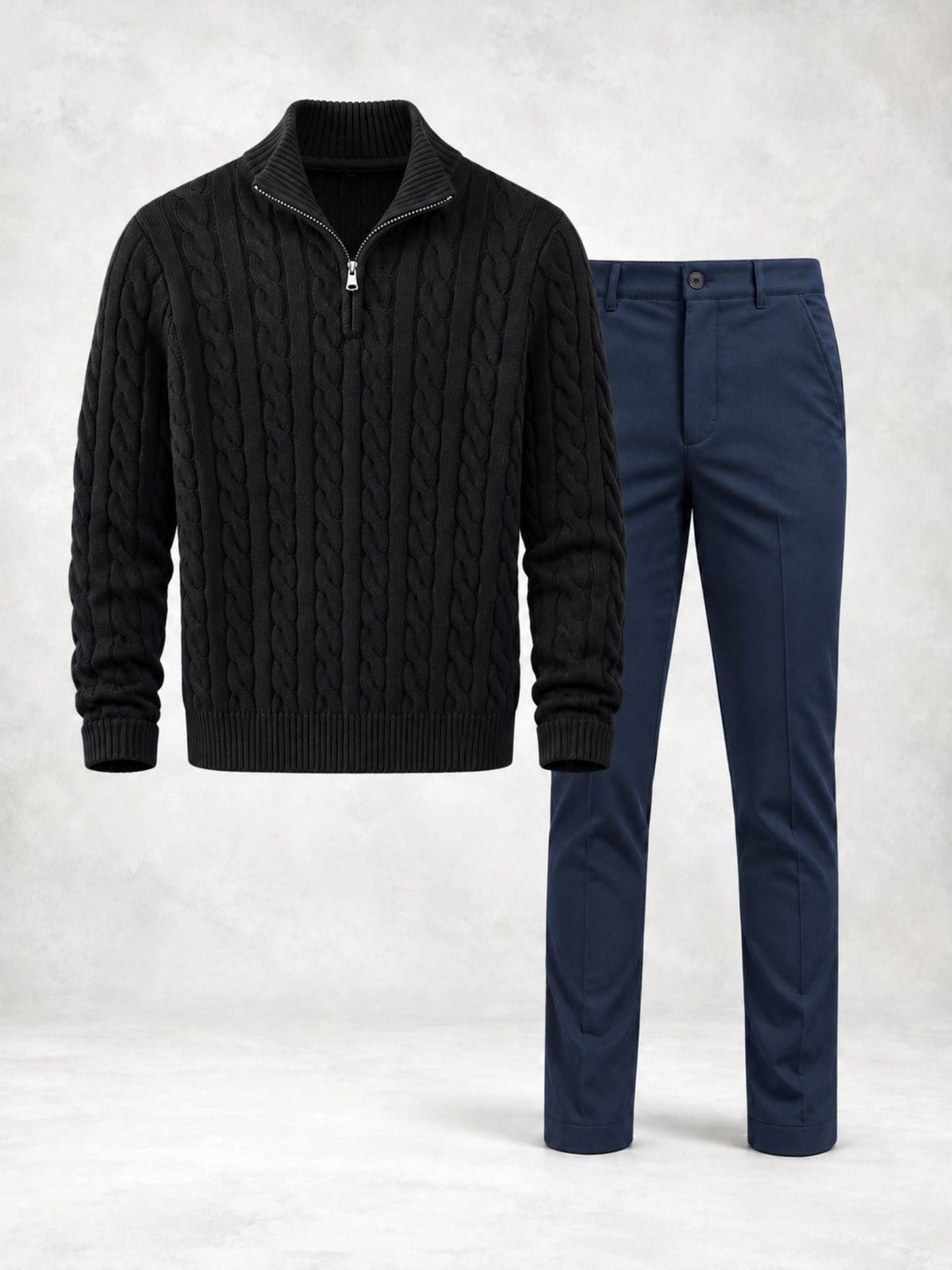 Men's Cable Knit Quarter-Zip Sweater & Pants Set