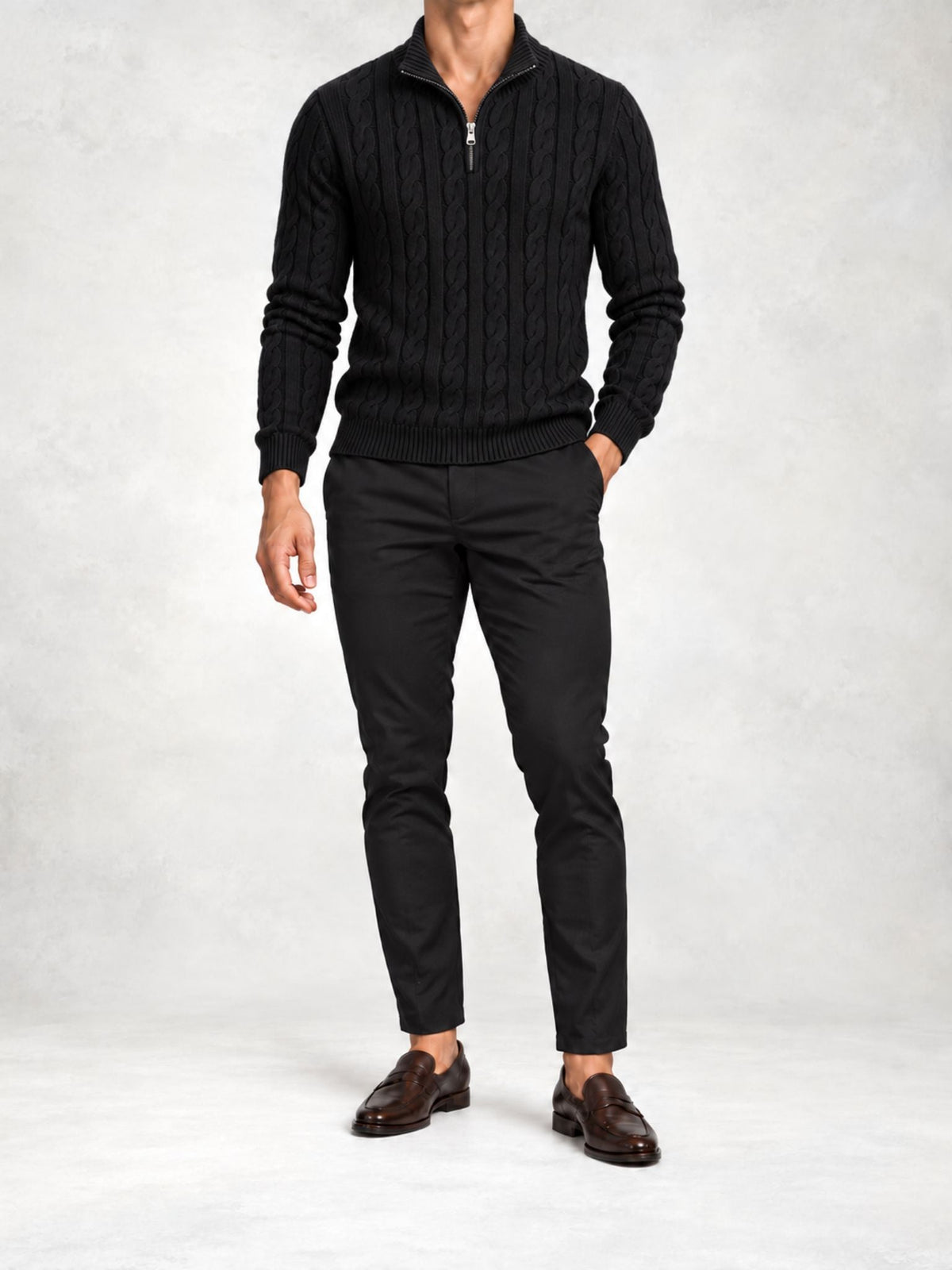 Men's Cable Knit Half-Zip Sweater and Slim Pants Set