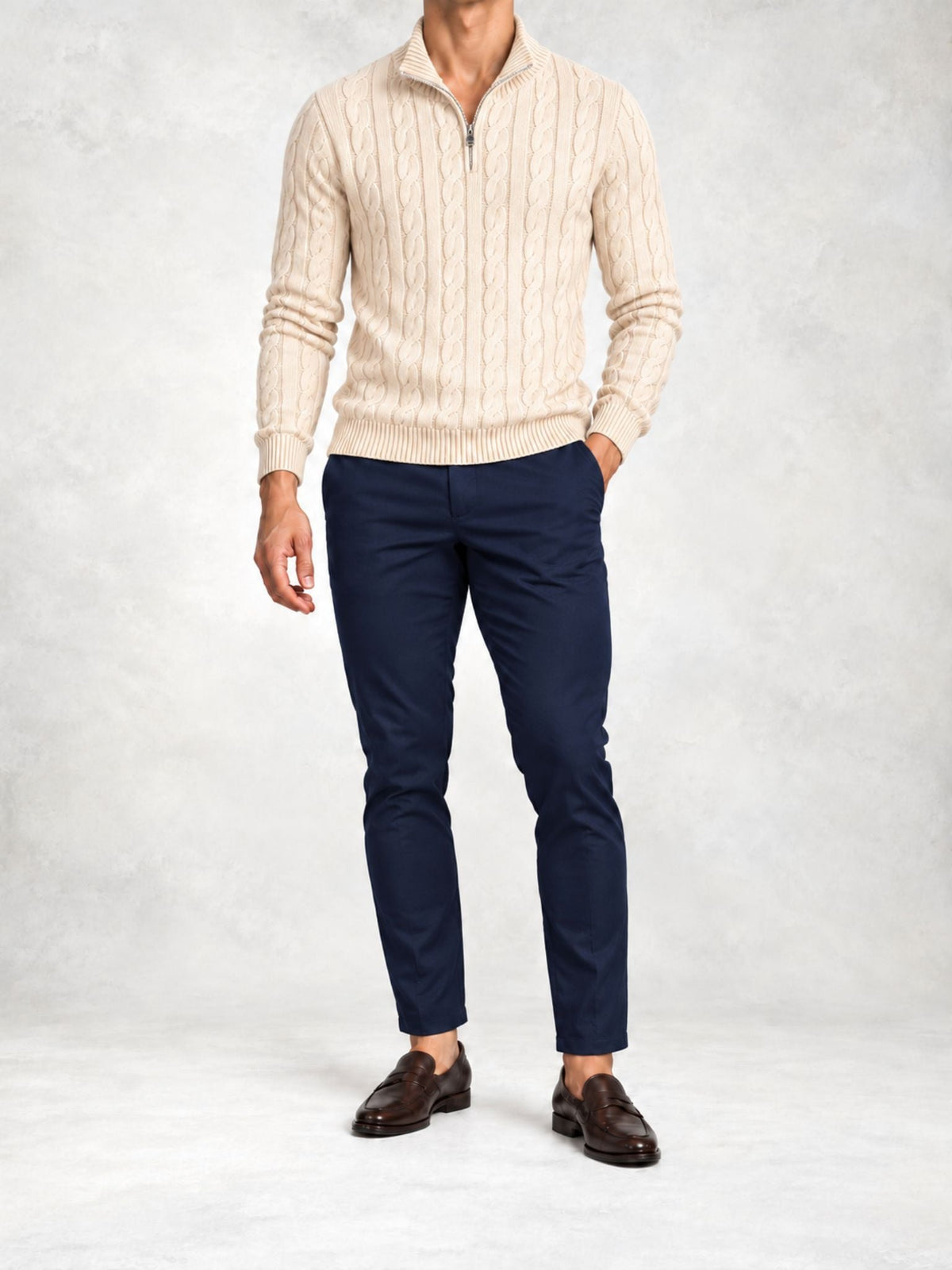 Men's Cable Knit Half-Zip Sweater and Slim Pants Set