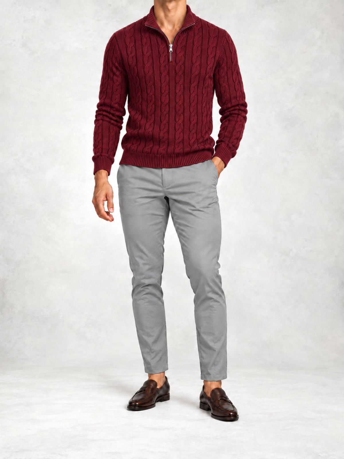 Men's Cable Knit Half-Zip Sweater and Slim Pants Set