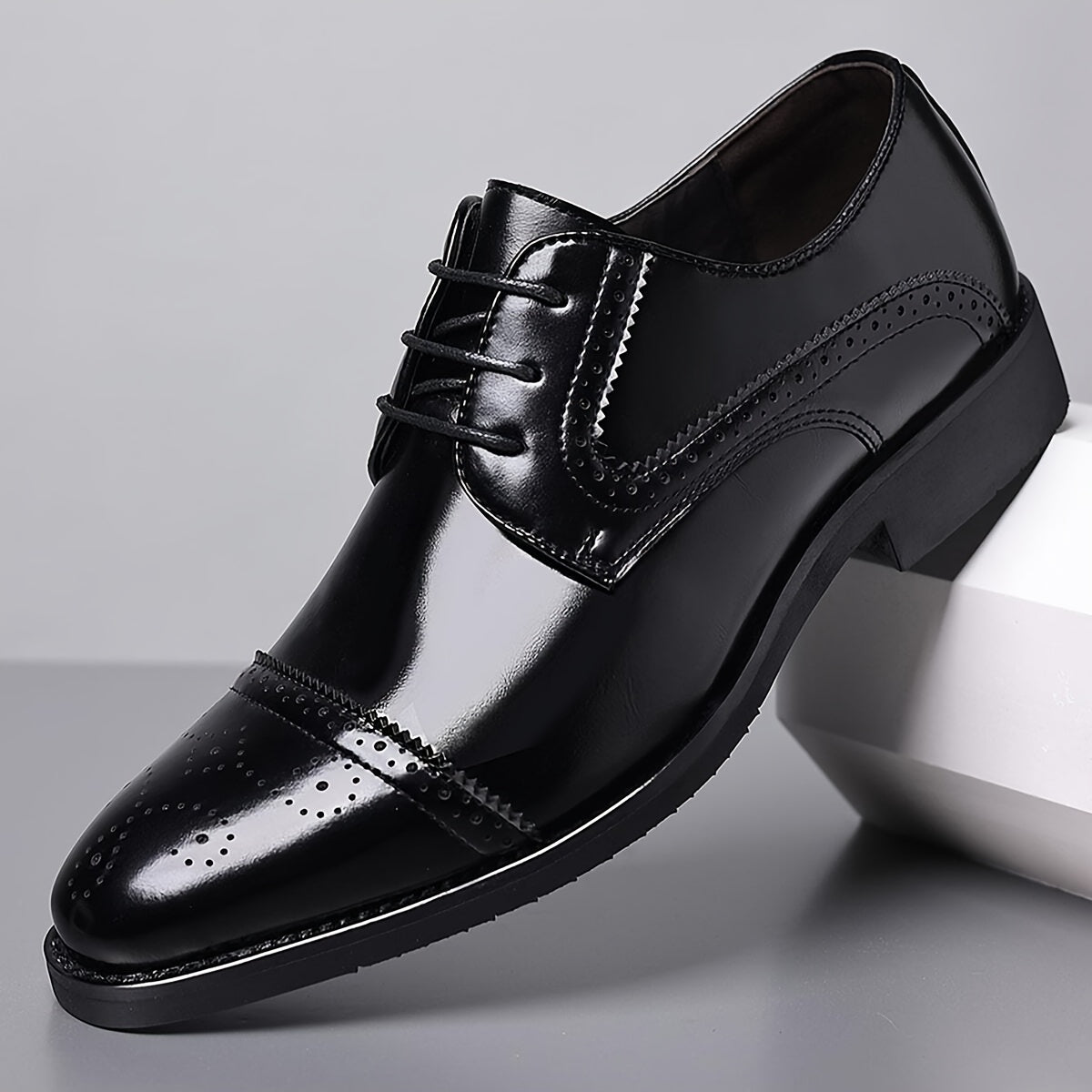 Men's Cap Toe Brogue Dress Shoes