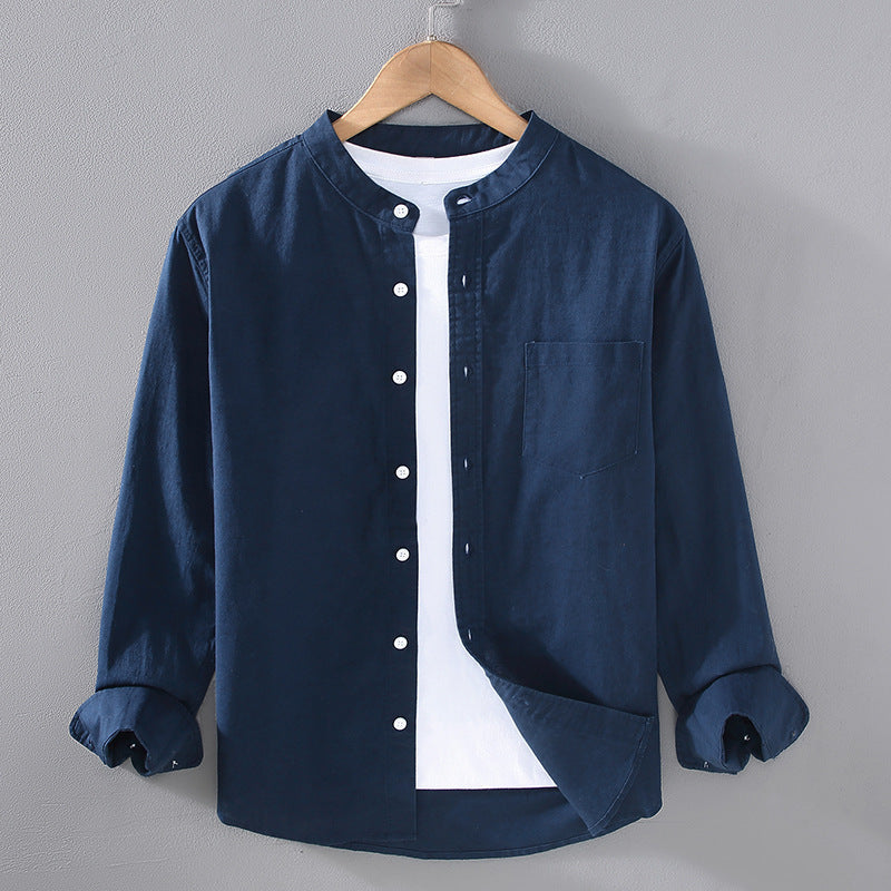 Men's Chest Pocket Mandarin Collar Shirt