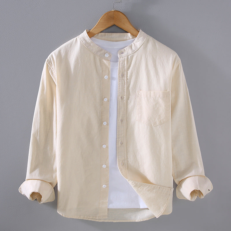 Men's Chest Pocket Mandarin Collar Shirt