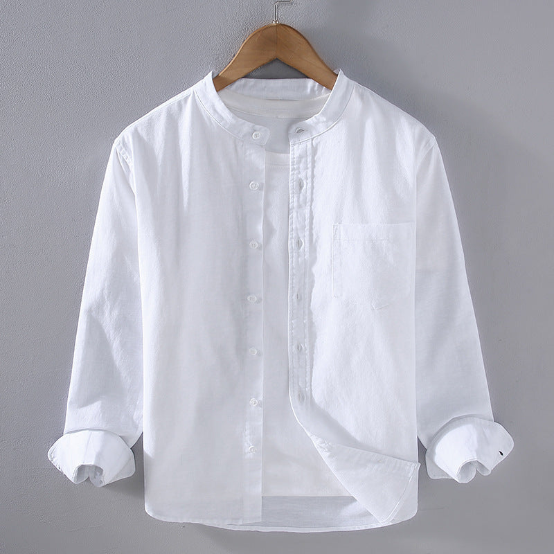 Men's Chest Pocket Mandarin Collar Shirt