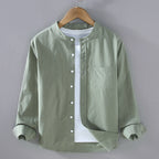 Men's Chest Pocket Mandarin Collar Shirt