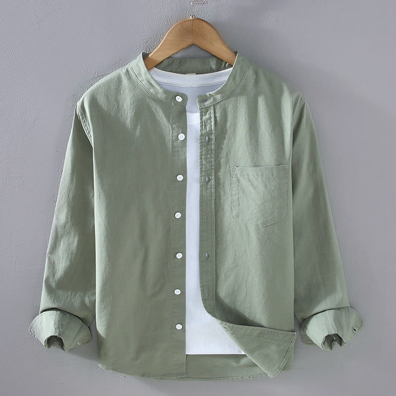 Men's Chest Pocket Mandarin Collar Shirt