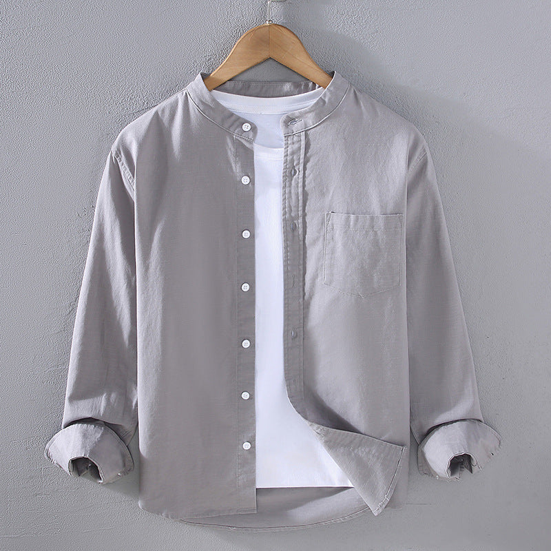 Men's Chest Pocket Mandarin Collar Shirt