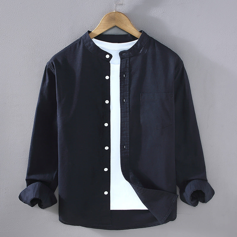 Men's Chest Pocket Mandarin Collar Shirt