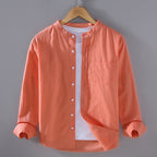 Men's Chest Pocket Mandarin Collar Shirt