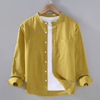 Men's Chest Pocket Mandarin Collar Shirt